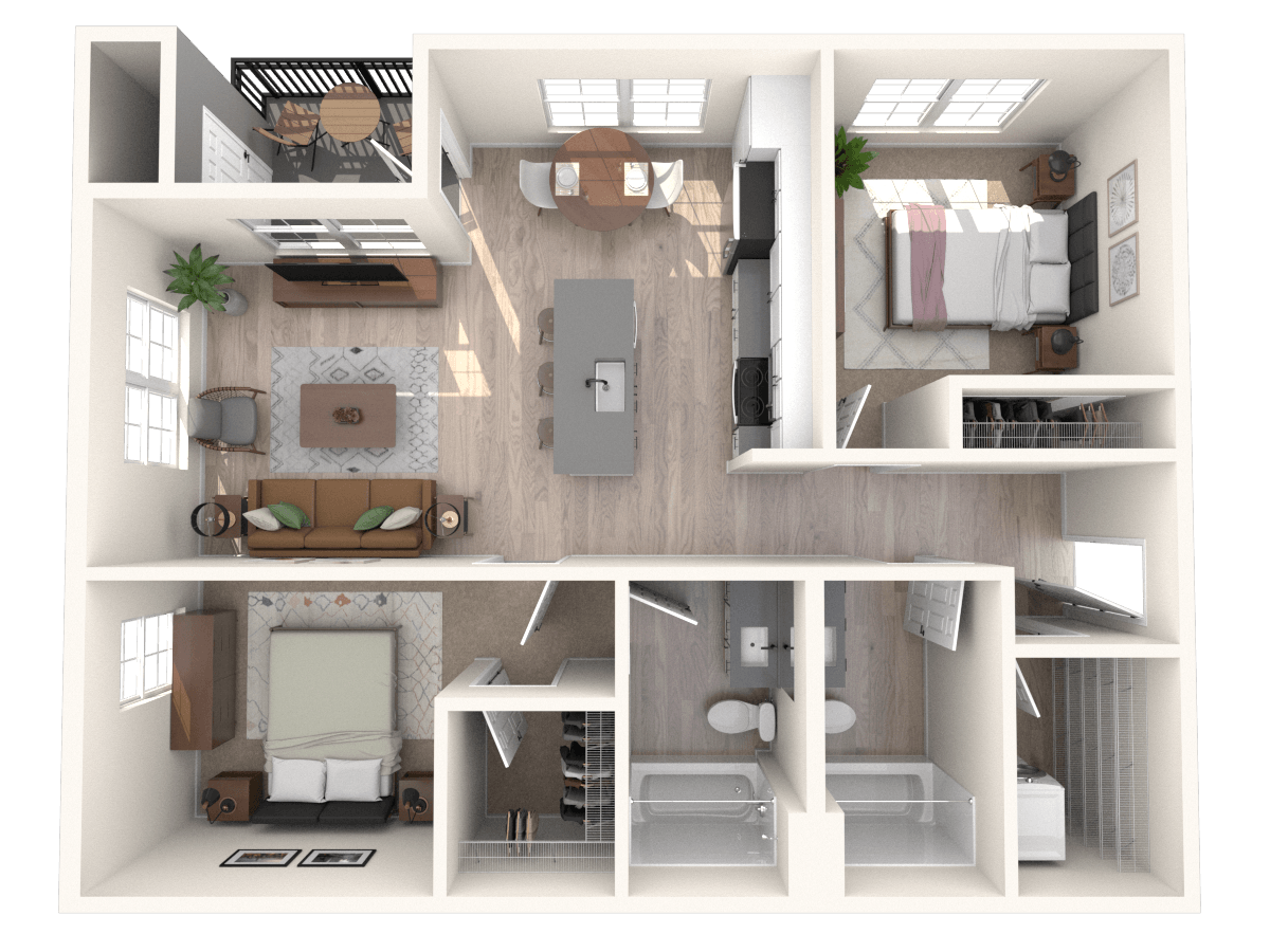 Floor plan for 2 beds, 2 baths, 1013 sqft